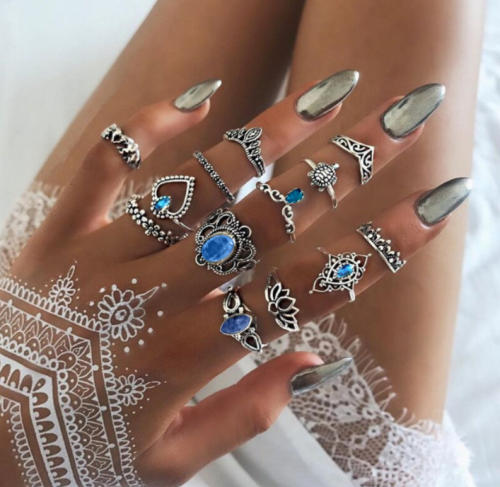 Fashion Crown Diamond Peach Heart Elephant 13-Piece Sets Finger Rings sku426475