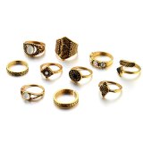 Women 10Pcs/Pack Vintage Stone Lucky Stackable Finger Rings 484657