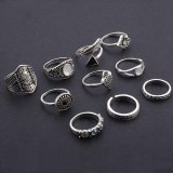 Women 10Pcs/Pack Vintage Stone Lucky Stackable Finger Rings 484657