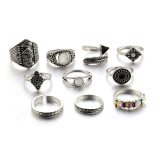 Women 10Pcs/Pack Vintage Stone Lucky Stackable Finger Rings 484657