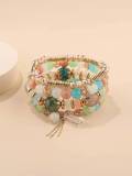 Women Sliver Colored Beads Tassels Stainless Adjustable Bracelet Bracelets B-003849