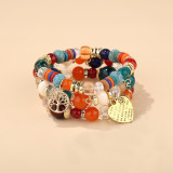 Women Bohemian Style Heart-Shaped Pendant Bead Bracelets B0259610