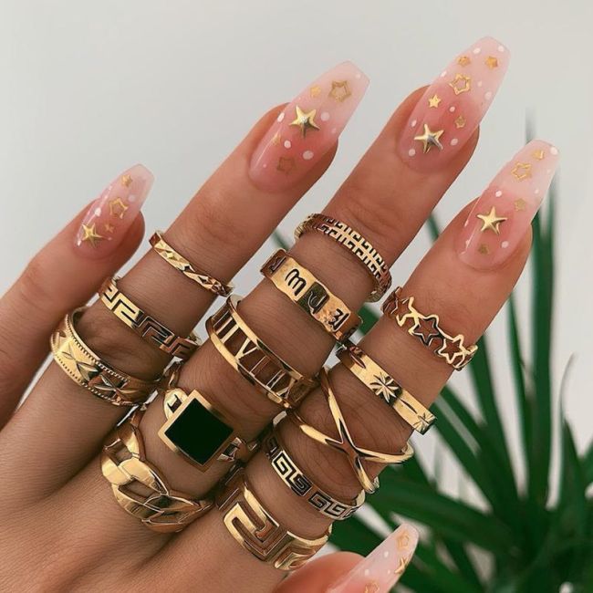 Fashion Retro 13pcs/Set Alloy Geometric Five-Pointed Star Roman Finger Rings 907182