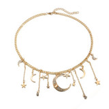Women Star and Moon Tassel Pendant Chain Necklaces 410516