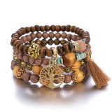Women Fashion Handmade Elastic Colorful Wooden Bead Bracelet Set B-001021