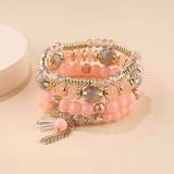 Women Sliver Colored Beads Tassels Stainless Adjustable Bracelet Bracelets B-003849