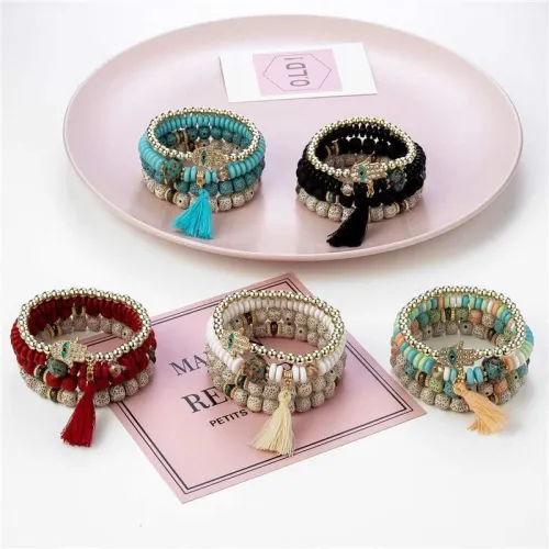 Bohemia Ethnic Fashion Hand Tassel Beaded Bracelet Bracelets B-003142