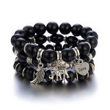 Women Sliver Colored Beads Tassels Stainless Adjustable Bracelet Bracelets B-003849