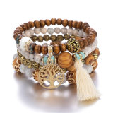 Women Fashion Handmade Elastic Colorful Wooden Bead Bracelet Set B-001021