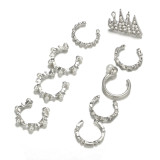 9 Piece/Set Crown Ear Cuff Simulated Pearl Crystal Rhinestone Ear Clip Earrings 456475