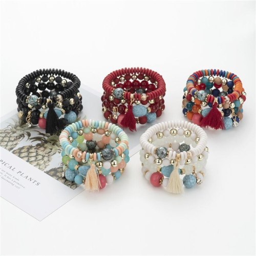 Women Acrylic Tassel Bead Bracelet Bracelets B-000213