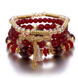 Women Sliver Colored Beads Tassels Stainless Adjustable Bracelet Bracelets B-003849