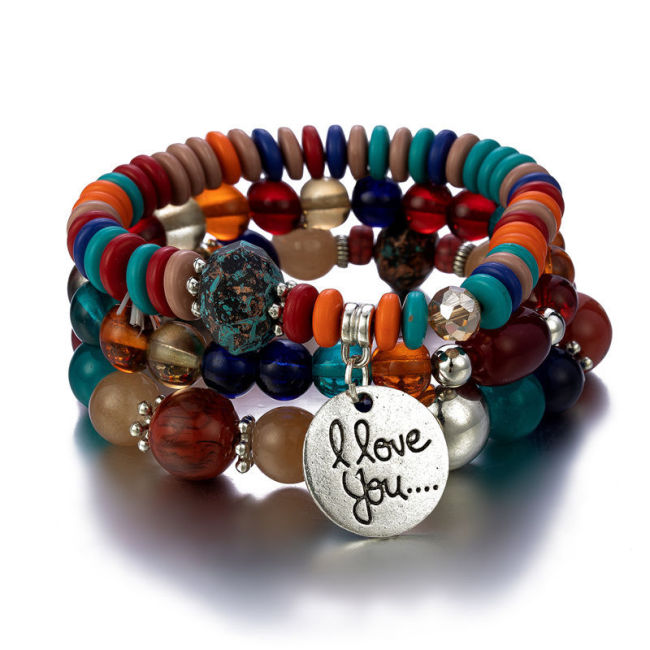 Women Bohemian Bead Crystal Charms Statement Bracelet Bracelets B-003344