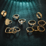 13Pcs/Set Antique Gold Color Crystal Rhinestone Midi Finger Rings A2020415