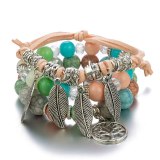 Antique Silver Plated Color Animal Owl Planting Leaf Bracelets B-002233