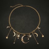 Women Star and Moon Tassel Pendant Chain Necklaces 410516