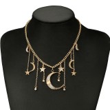 Women Star and Moon Tassel Pendant Chain Necklaces 410516
