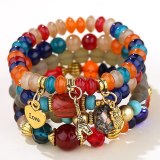 Women Bohemian Gold Color Charm Crystal Heart Multilayer Bracelets B025667