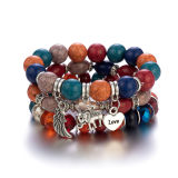 Women Sliver Colored Beads Tassels Stainless Adjustable Bracelet Bracelets B-003849