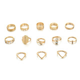 13Pcs/Set Antique Gold Color Crystal Rhinestone Midi Finger Rings A2020415