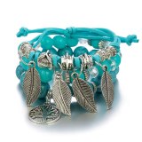 Antique Silver Plated Color Animal Owl Planting Leaf Bracelets B-002233