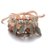 Antique Silver Plated Color Animal Owl Planting Leaf Bracelets B-002233