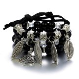 Antique Silver Plated Color Animal Owl Planting Leaf Bracelets B-002233