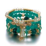Women Sliver Colored Beads Tassels Stainless Adjustable Bracelet Bracelets B-003849