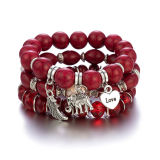Women Sliver Colored Beads Tassels Stainless Adjustable Bracelet Bracelets B-003849