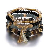 Women Sliver Colored Beads Tassels Stainless Adjustable Bracelet Bracelets B-003849