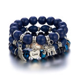 Women Sliver Colored Beads Tassels Stainless Adjustable Bracelet Bracelets B-003849