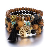 Women Sliver Colored Beads Tassels Stainless Adjustable Bracelet Bracelets B-003849