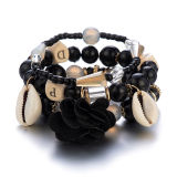 Women Vintage Flower Letter Shell Multilayer Bead Charm Bracelets B-001122