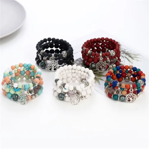 Women Bohemia Big Tree Pendant Beads Bracelets B-000314