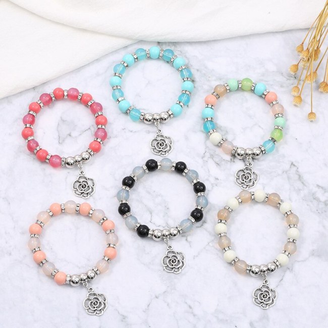 Women Bohemian Flower Pendant Beaded Bracelets B-0059610