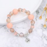 Women Vintage Handmade Love Letter Glass Crystal Charm Stretch Bracelets B-006475