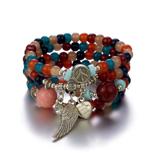 Fashion Natural Stone Bead 2 Piece Wings Bracelet Bracelets B-0029310