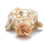 Women Vintage Flower Letter Shell Multilayer Bead Charm Bracelets B-001122