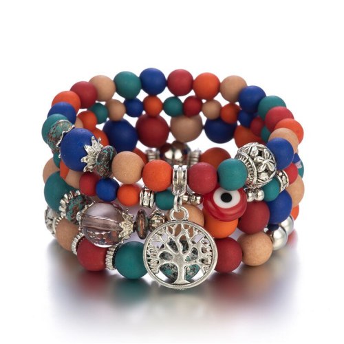 Women Bohemia Big Tree Pendant Beads Bracelets B-000314