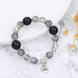 Women Vintage Handmade Love Letter Glass Crystal Charm Stretch Bracelets B-006475