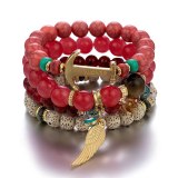 Women Multilayer Natural Stone Golden Angel Wings Pendant Bracelets B-001728