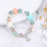 Women Vintage Handmade Love Letter Glass Crystal Charm Stretch Bracelets B-006475