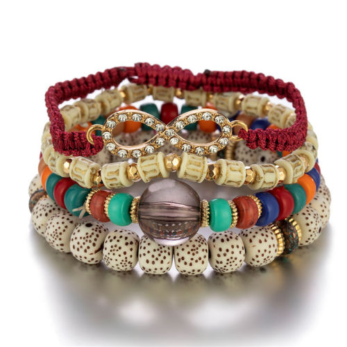 Women Braided Bohemia Charm Handmade Stone Bracelets B-004455