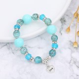 Women Vintage Handmade Love Letter Glass Crystal Charm Stretch Bracelets B-006475