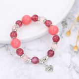 Women Vintage Handmade Love Letter Glass Crystal Charm Stretch Bracelets B-006475