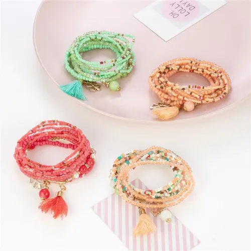 Women's New Bohemian Rice Bead Four Leaf Clover Bracelets B-005667