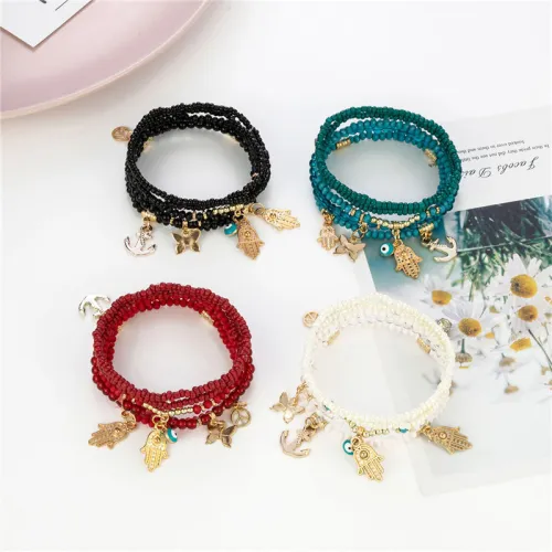 Fashion Multilayer Butterfly Evil Eyes Bead Bracelet Bracelets B-004859