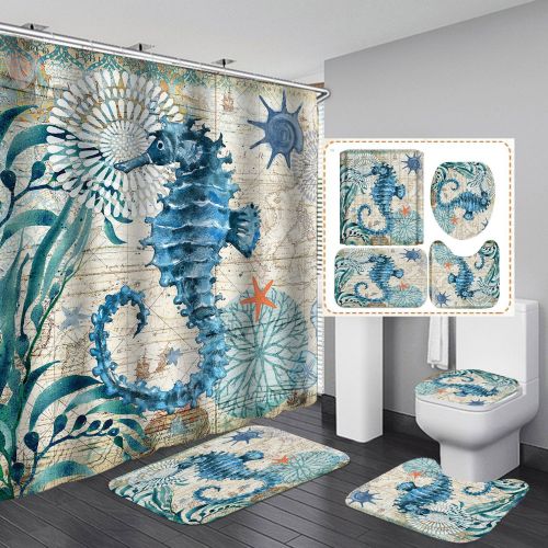 Digital Printing Marine Waterproof Polyester Bathroom Hanging Curtain Toliet Covers Set yxyl20190011223