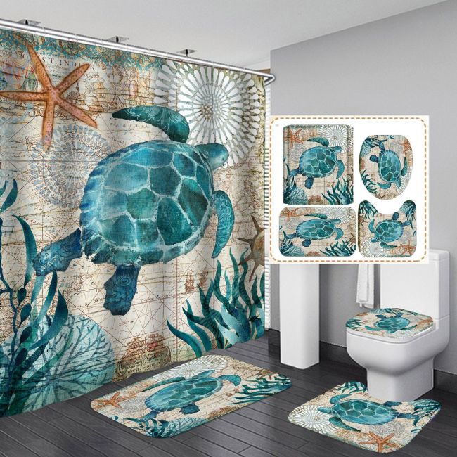 Digital Printing Marine Waterproof Polyester Bathroom Hanging Curtain Toliet Covers Set yxyl20190011223