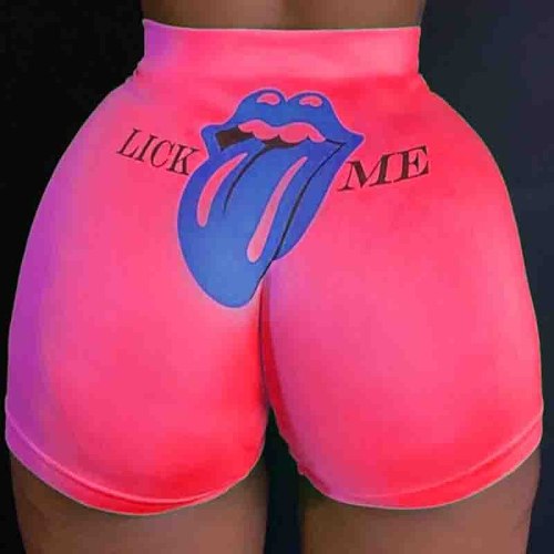 5-Color Big Tongue Print High-Waist Stretch Women's Sports Shorts D930112